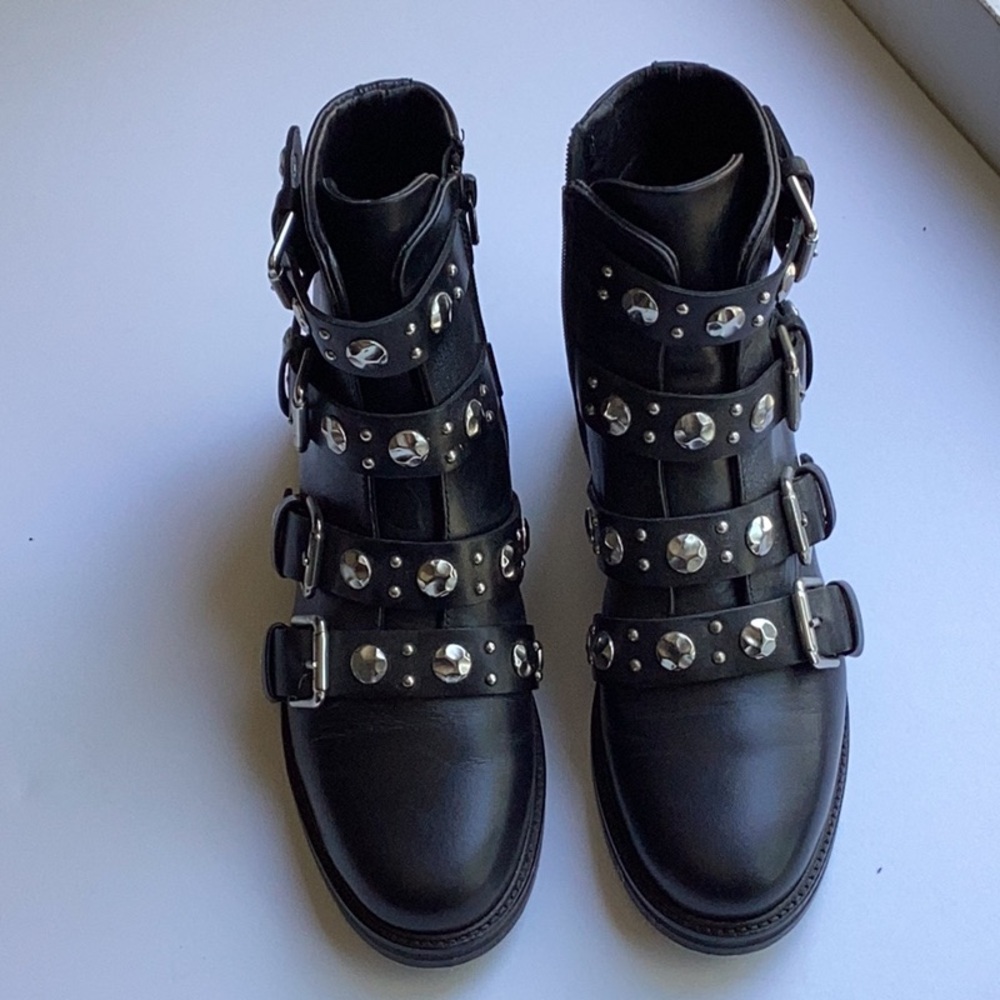 Maje Black Leather Biker Boots with Metal Accents - size eu 36 -made in Portugal - Picture 1 of 6